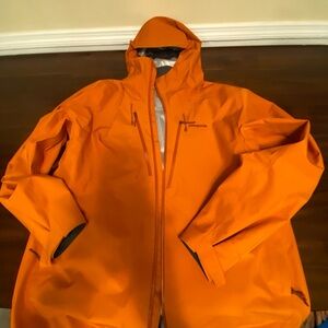 Patagonia Orange Hooded Rain Jacket with Logo Patch
